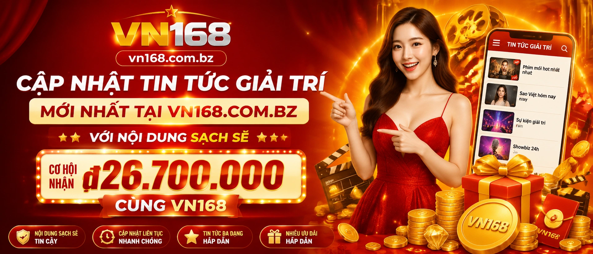 Giao diện Tin Tức vn168 trên nền tối, bố cục thẻ tin rõ ràng