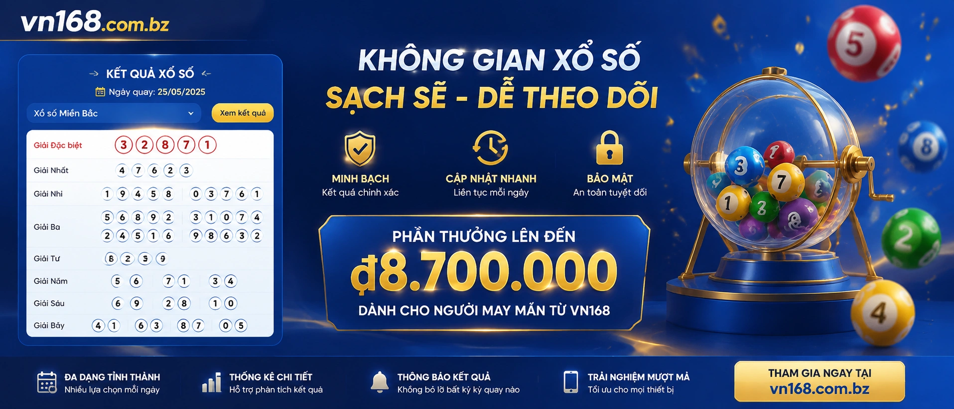 Giao diện Xổ Số VN168 tối ưu cho mobile web
